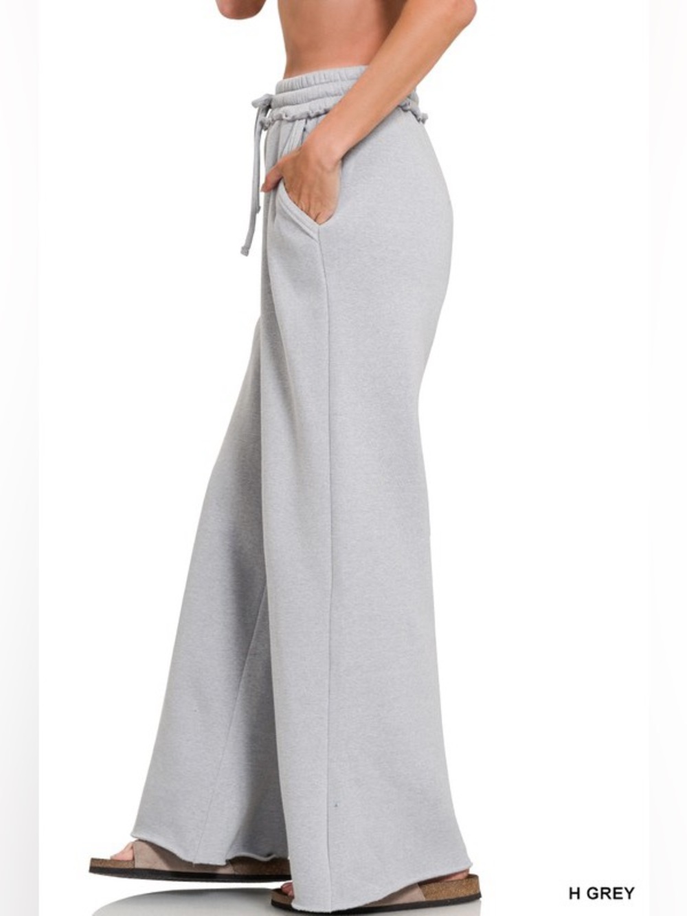 NWT ZENANA Charcoal Fleece Exposed Seam Wide Leg Sweatpants - Picture 6 of 9